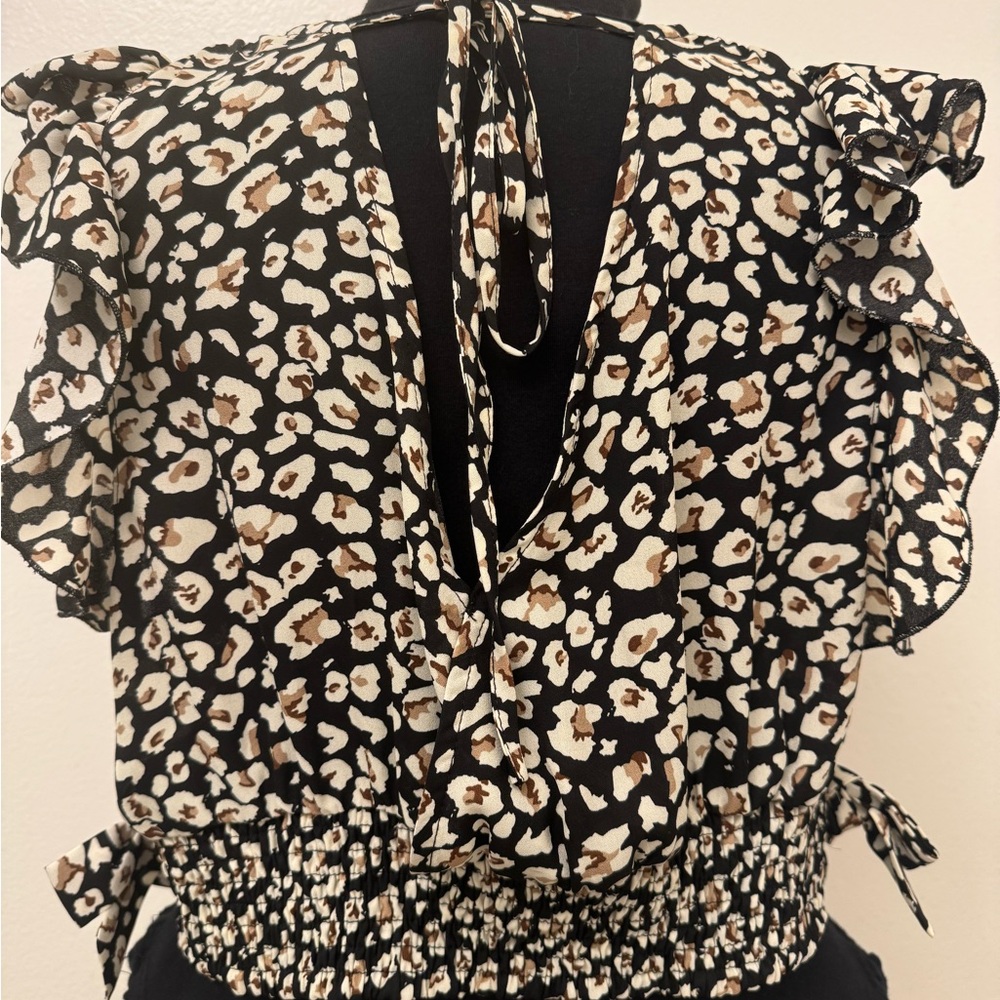 Leopard Print V-Neck Blouse - Black, White & Brown - Picture 2 of 9
